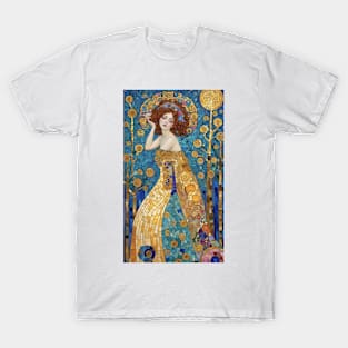 Gustav Klimt's Golden Enchantment: Inspired Woman in Regal Splendor T-Shirt